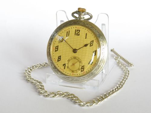 1930s Silver Bauer Pocket Watch and Chain
