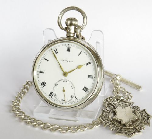 Silver Vertex Pocket Watch and Chain