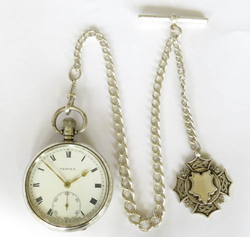 fig 1. Silver Vertex pocket watch and chain
