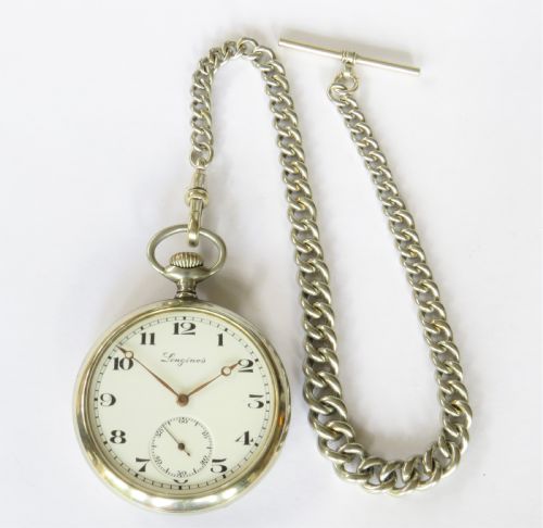 fig 1. Antique Longines pocket watch and chain