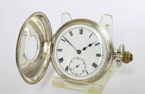 fig 1. Antique silver Moeris half hunter pocket watch
