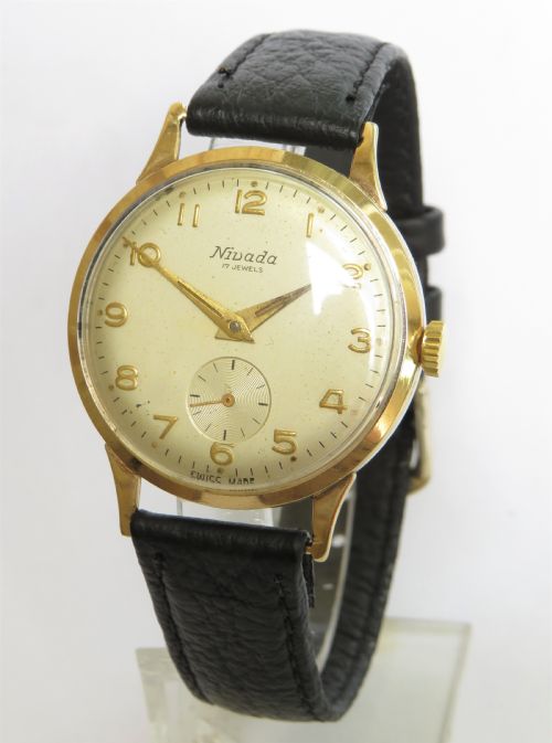 Gents 9ct Gold Nivada Wrist Watch, 1962