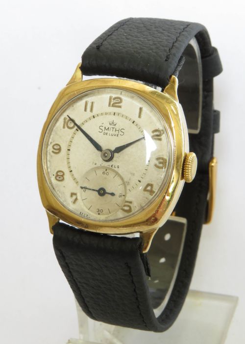 Gents 9ct Gold Smiths De Luxe Wrist Watch, 1955