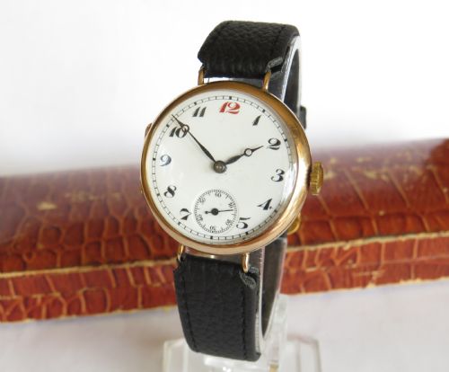 Antique 9ct Gold Trench Watch, 1919