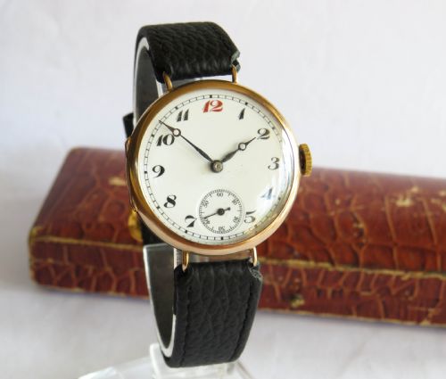 fig 1. Antique 9ct gold trench watch, 1919