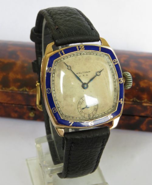 fig 1. Rare 9ct rose gold Waltham Chevalier wrist watch, 1930
