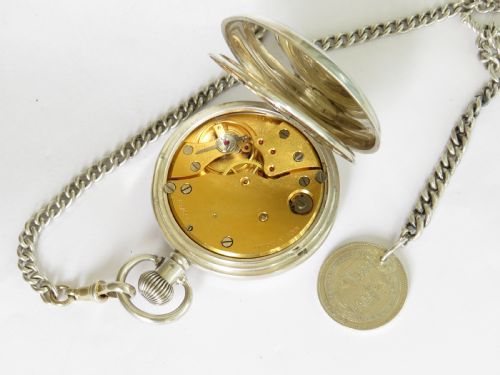 fig 2. Silver Smiths pocket watch for J W Benson & chain