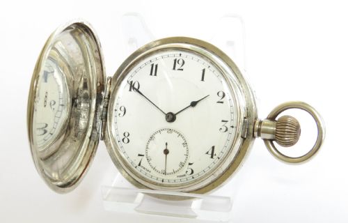 Antique Silver Frigott Full Hunter Pocket Watch