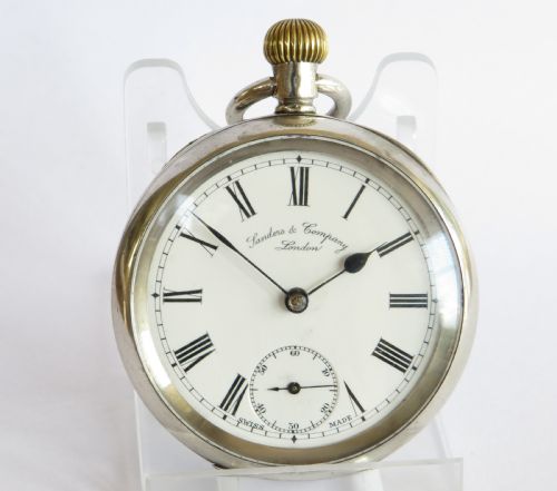 fig 1. Antique silver Omega pocket watch for Sanders & Co