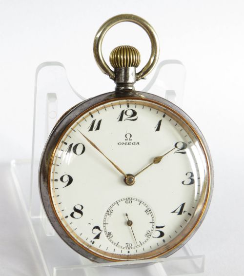 fig 1. Antique Omega gun metal pocket watch