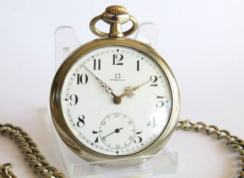 fig 1. Antique Omega pocket watch with chain