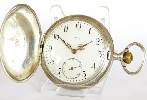 fig 1. Antique silver Omega full hunter pocket watch, c1910