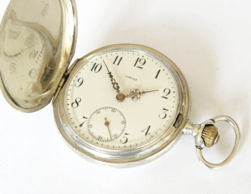 fig 2. Antique silver Omega full hunter pocket watch, c1910
