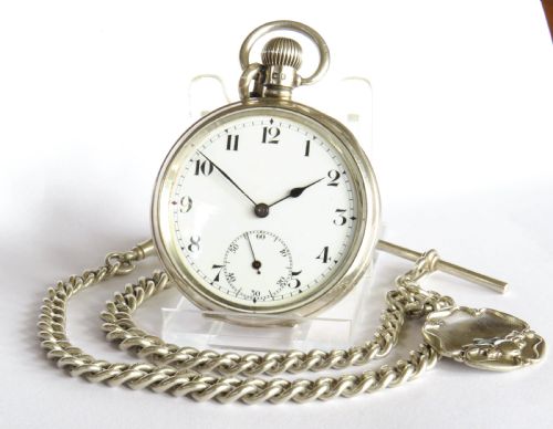 Antique Swiss Silver Pocket Watch and Chain