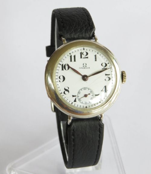 fig 1. Gents antique silver Omega trench watch, c1914