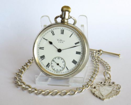 Antique Silver Waltham Bond Street Pocket Watch and Chain