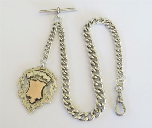 Antique Silver Watch Chain and Large Fob