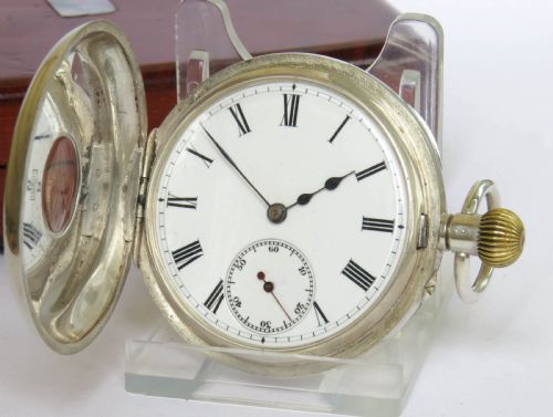 fig 2. Antique silver half hunter pocket watch for Dent