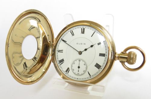 fig 1. Antique Elgin G M Wheeler half hunter pocket watch