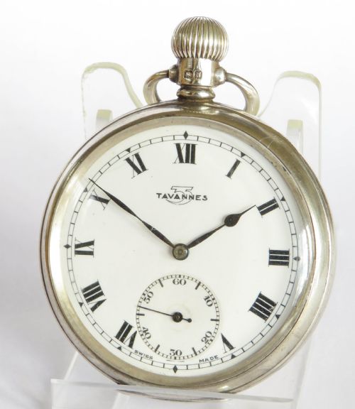 Silver Tavannes Pocket Watch, 1937