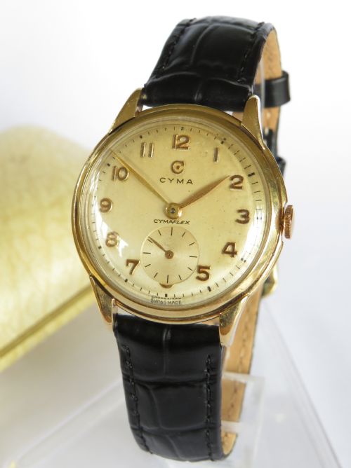 Gents 9ct Gold Cyma Wrist Watch, 1954