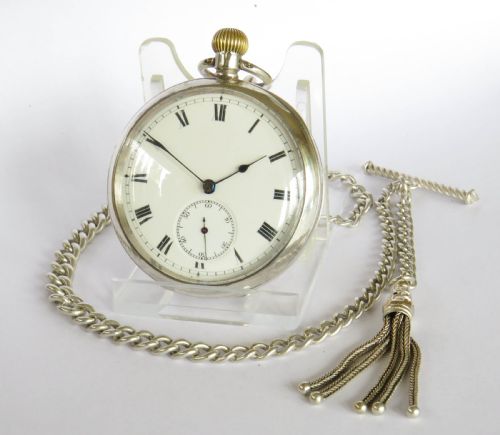 Antique 1909 Silver Omega Pocket Watch and Chain