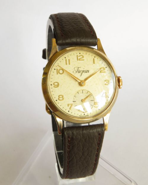 fig 1. Mid-size 9ct gold Trojan wrist watch, 1958