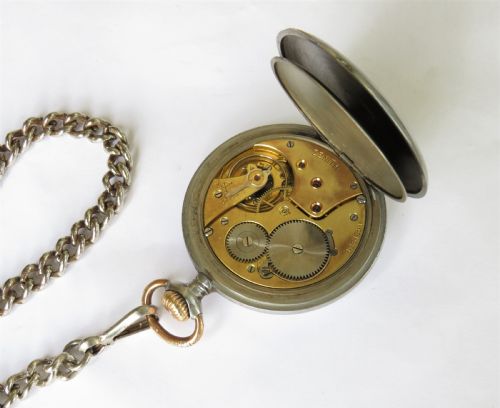 fig 1. Antique Zenith pocket watch and chain