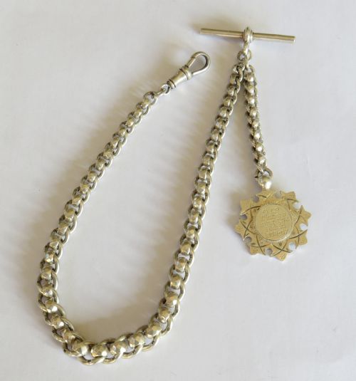 Unusual 1920s Silver Watch Chain and Fob