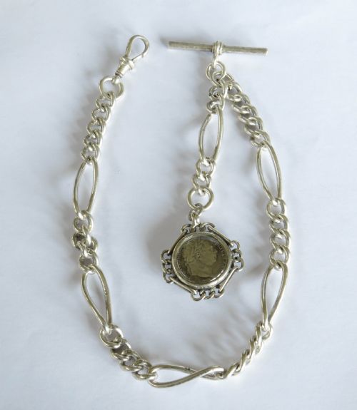 Antique Silver Watch Chain and George III Coin