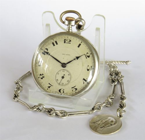 1924 Silver Arcadia Pocket Watch and Chain