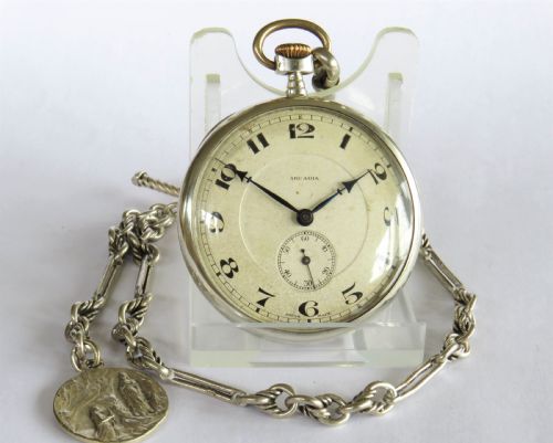 fig 1. 1924 silver Arcadia pocket watch and chain