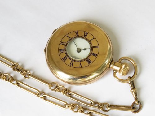 Antique Waltham Traveler Half Hunter Pocket Watch and Chain