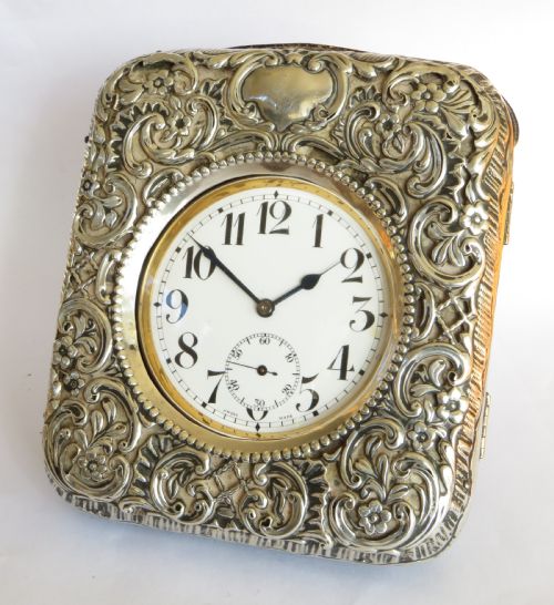 Antique Silver Cased Travel Clock, 1898