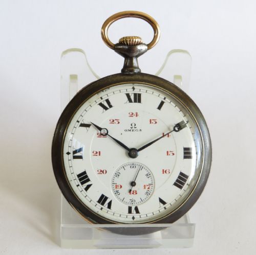 fig 1. Antique Omega gun metal pocket watch