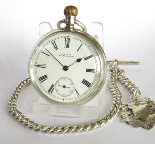Silver Waltham Riverside Pocket Watch & Chain