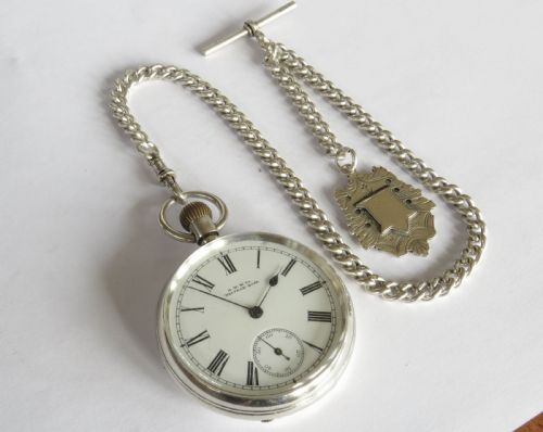 fig 1. Silver Waltham Riverside pocket watch & chain