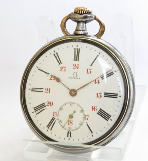 Antique Omega Gun Metal Pocket Watch