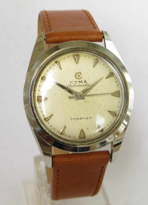fig 1. Gents 1950s Cyma bumper automatic wrist watch