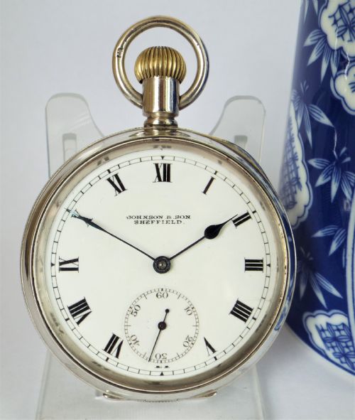 Antique Silver English Lever Pocket Watch Originally Retailed by Johnson & Son Sheffield