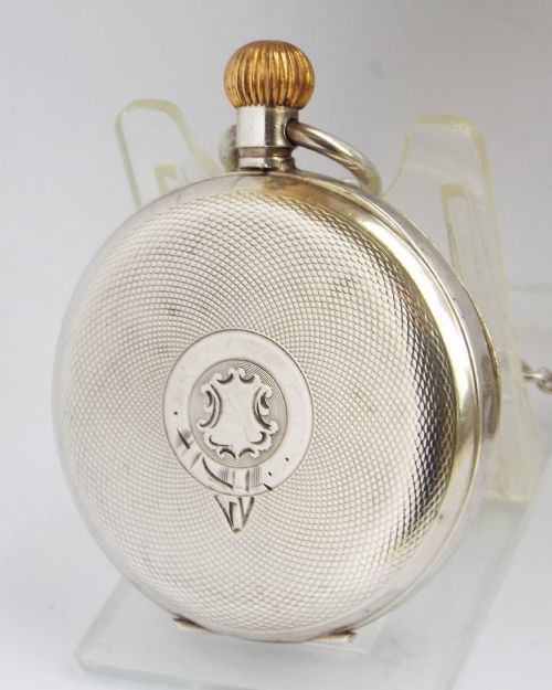fig 1. Antique  1919 silver  Syren pocket watch & chain.