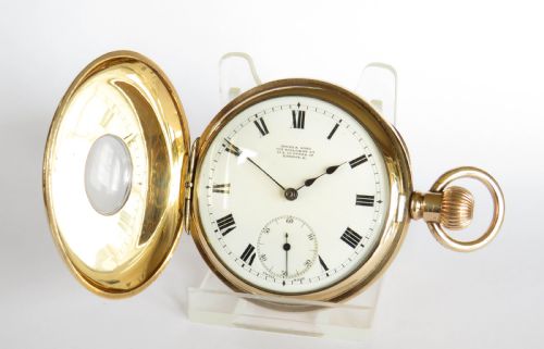 fig 1. Antique Omega half hunter pocket watch, c1900