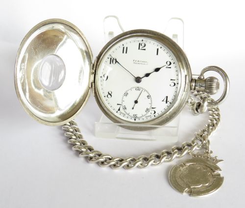 Antique Silver Half Hunter Pocket Watch and Chain