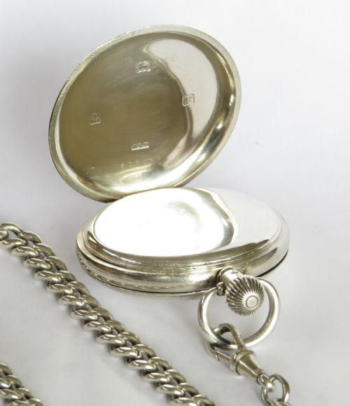 fig 3. Antique silver half hunter pocket watch and chain
