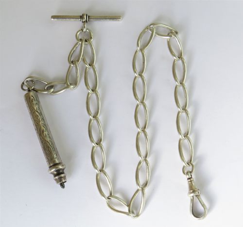 Antique Silver Pocket Watch Chain and Propelling Pencil