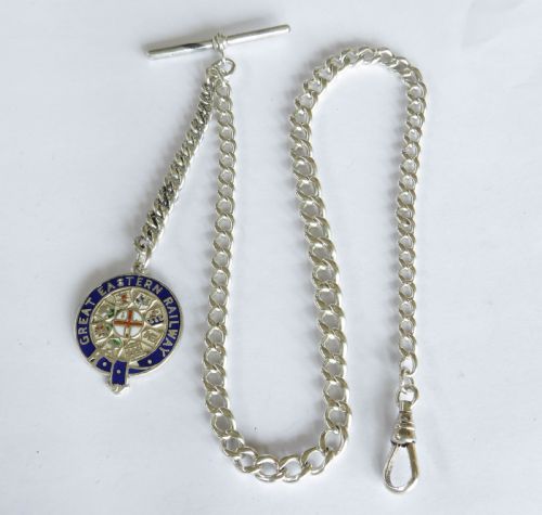 Antique Silver Pocket Watch Chain, Ger Railway Fob