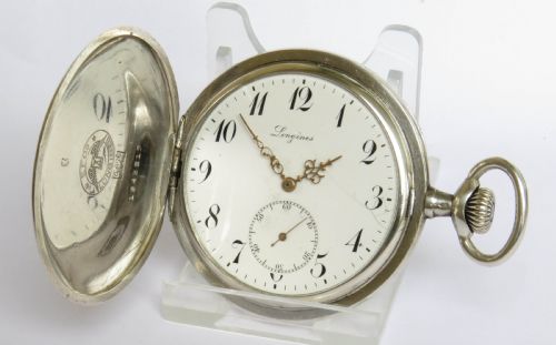 Antique Longines Silver Full Hunter Pocket Watch, 1906