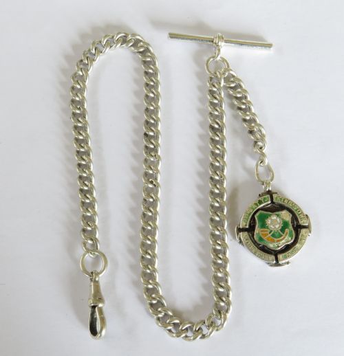 Antique Silver Watch Chain with Military Fob