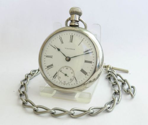 1914 Waltham Sterling Pocket Watch and Chain.