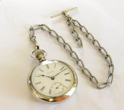 fig 1. 1914 Waltham Sterling pocket watch and chain.